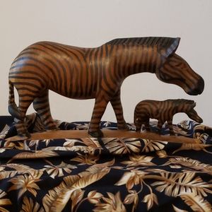 Vintage Zebra Mother and Baby Made in Kenya